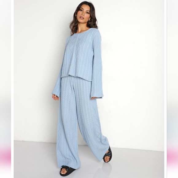 NWT REVOLVE CALLAHAN NORA CABLE KNIT WIDE LEG HIGH WAIST PANT SKY XS - Picture 4 of 8